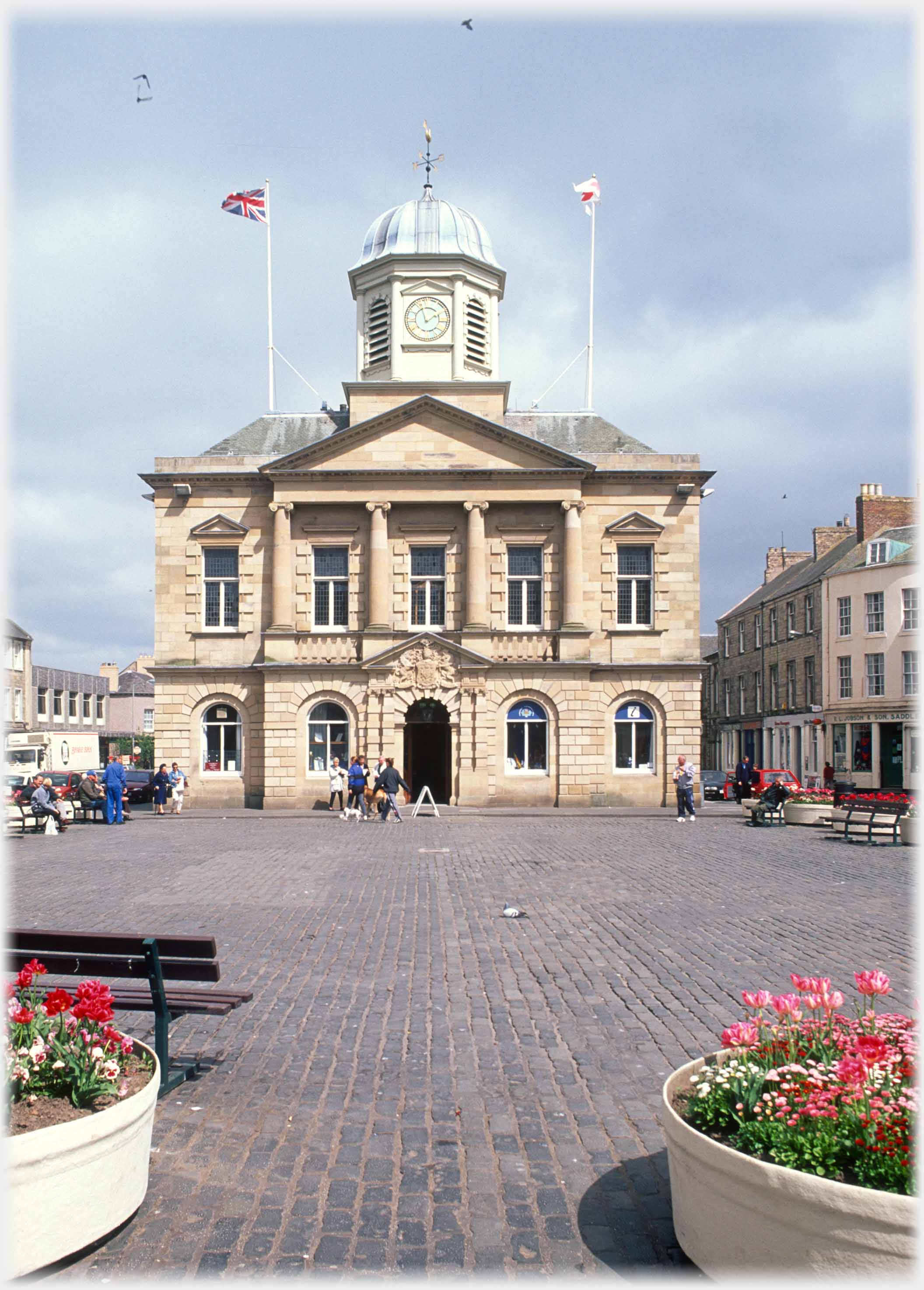 Open square with municiple building.